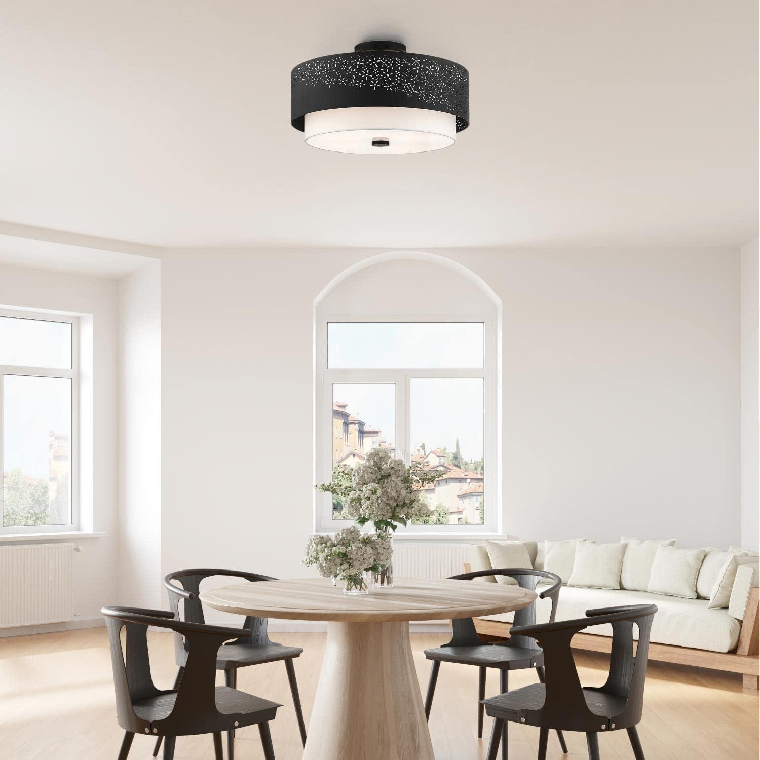 Noria Black Steel 4-Light Semi Flush Drum Ceiling Light