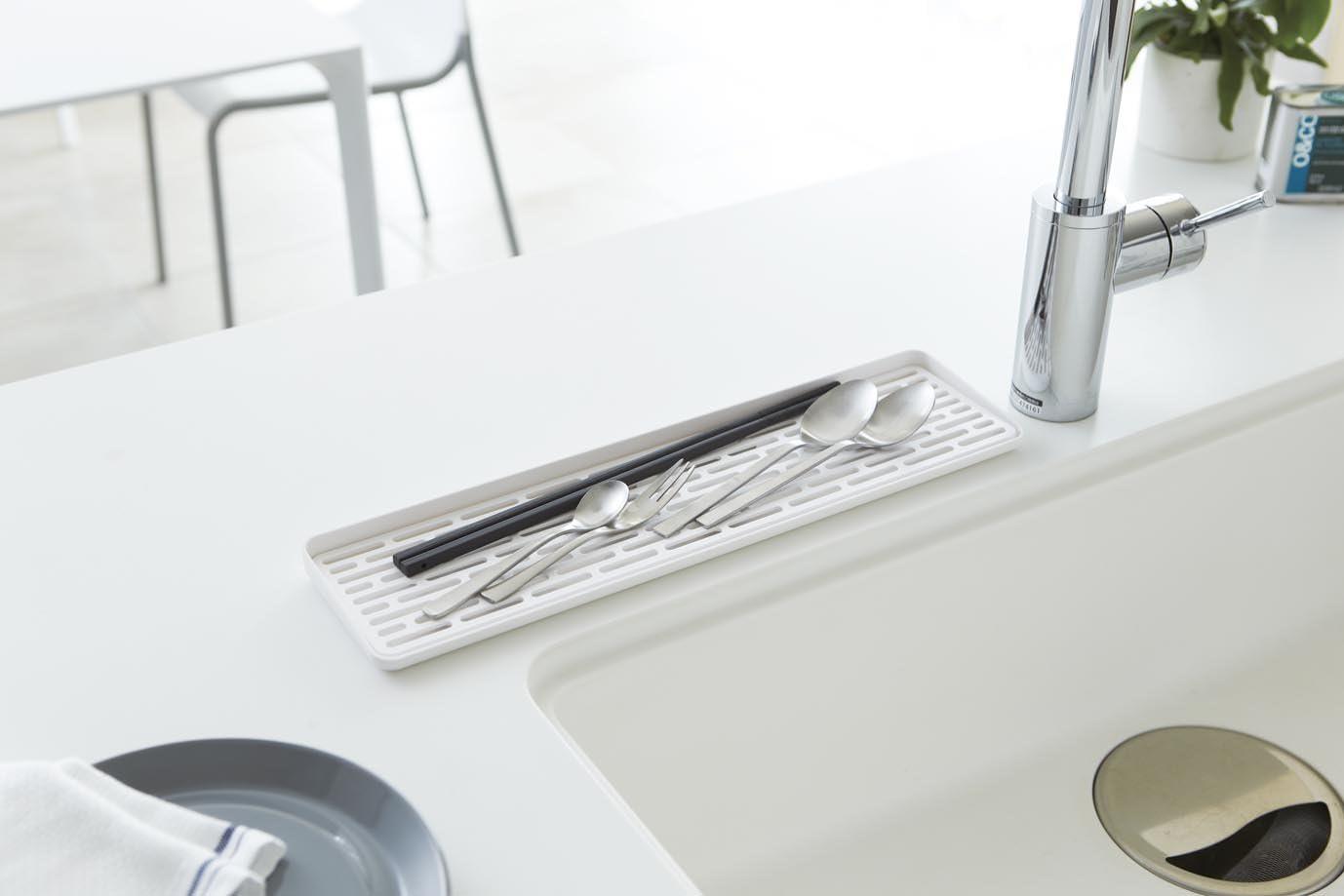 White Plastic Sink Side Glass Drainer Tray