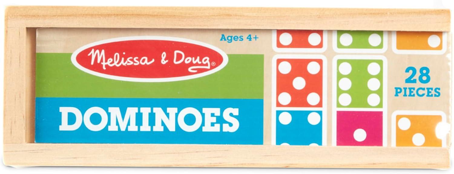 Melissa & Doug Dominoes Tabletop Game with 28 Colorful Tiles in Wooden Storage Box