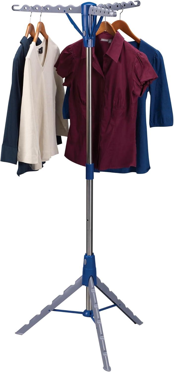 Silver and Blue Collapsible Tripod Clothes Drying Rack