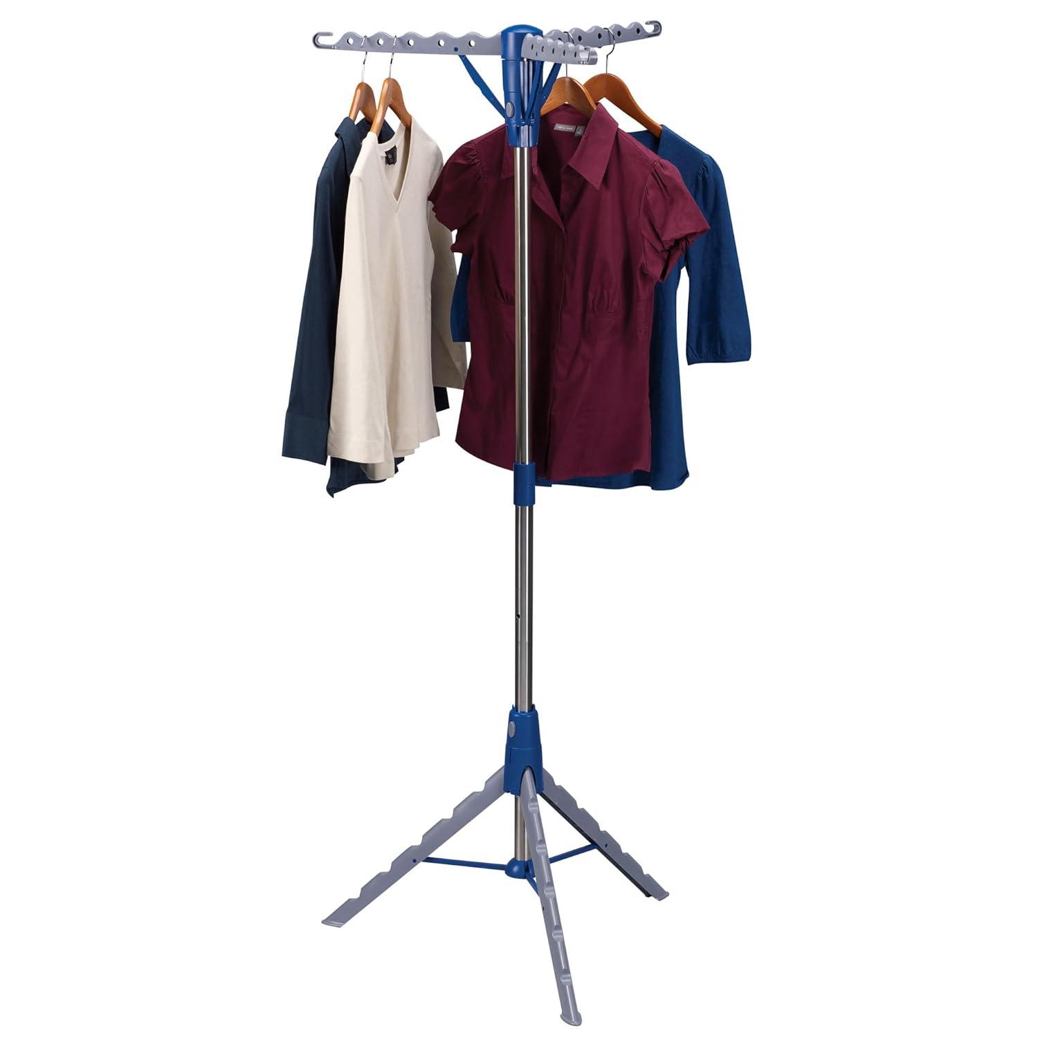 Silver and Blue Collapsible Tripod Clothes Drying Rack