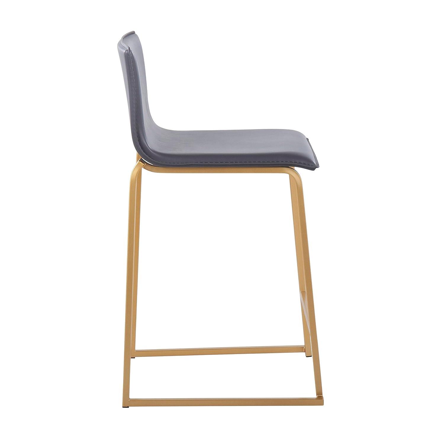Set of 2 Mara Counter Height Barstools Gold/Gray - LumiSource: Modern Faux Leather, Metal Base, Footrest