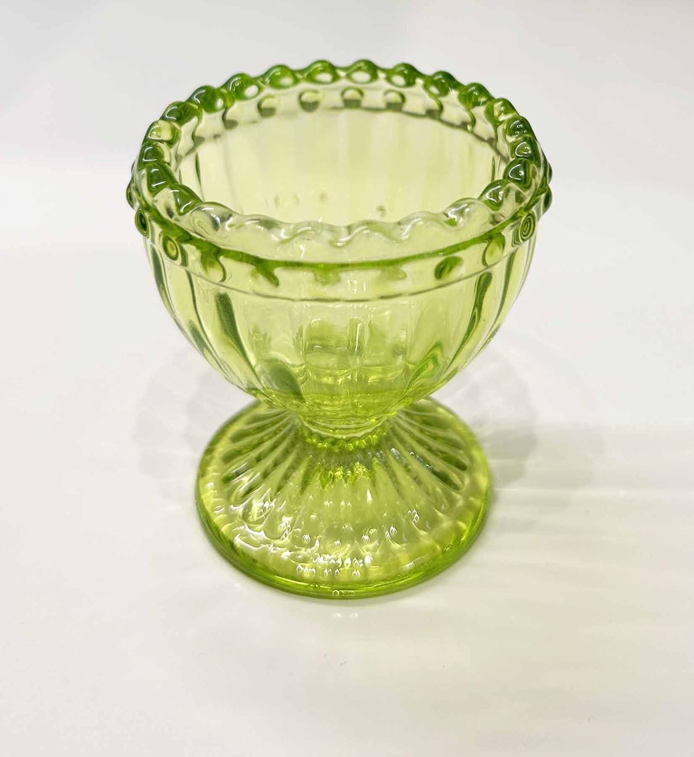 Green Glass Easter Egg Cup for Soft or Hard Boiled Egg Holder - Set of 2 Egg Holders for Breakfast Brunch, Kitchenware, Easter Decoration