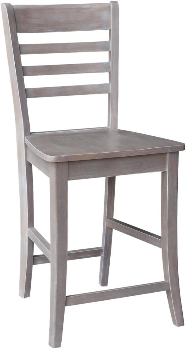 24" Roma Counter Height Barstool Washed Gray Taupe - International Concepts: Solid Wood, Ladder-Back