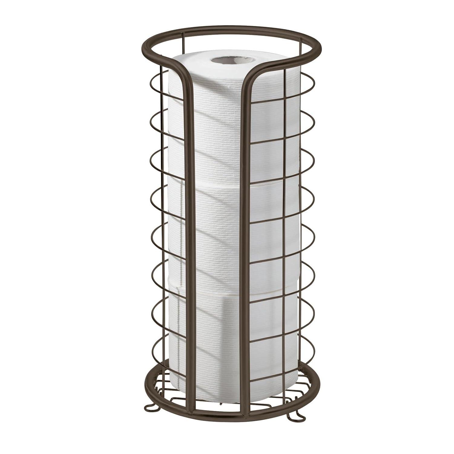 mDesign Metal Toilet Paper Holder Stand, Freestanding 3 Roll Reserve