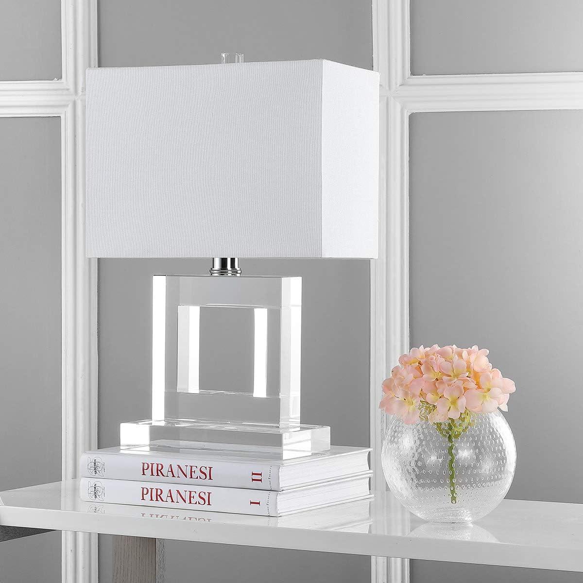 Sophisticated Square Crystal Table Lamp with White Linen Shade