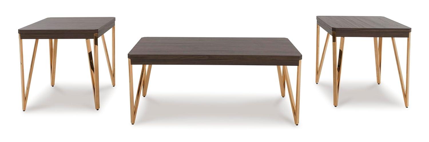 Signature Design by Ashley Bandyn Contemporary Occasional Table Set with Steel Legs, Set of 3, Dark Brown & Metallic