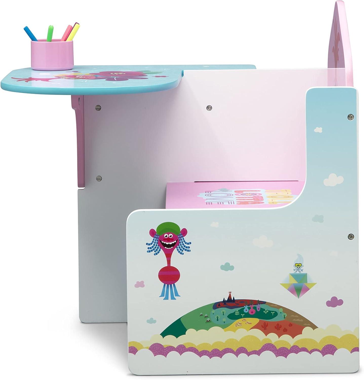 Pink and Blue Trolls World Tour Kids Chair Desk with Storage Bin