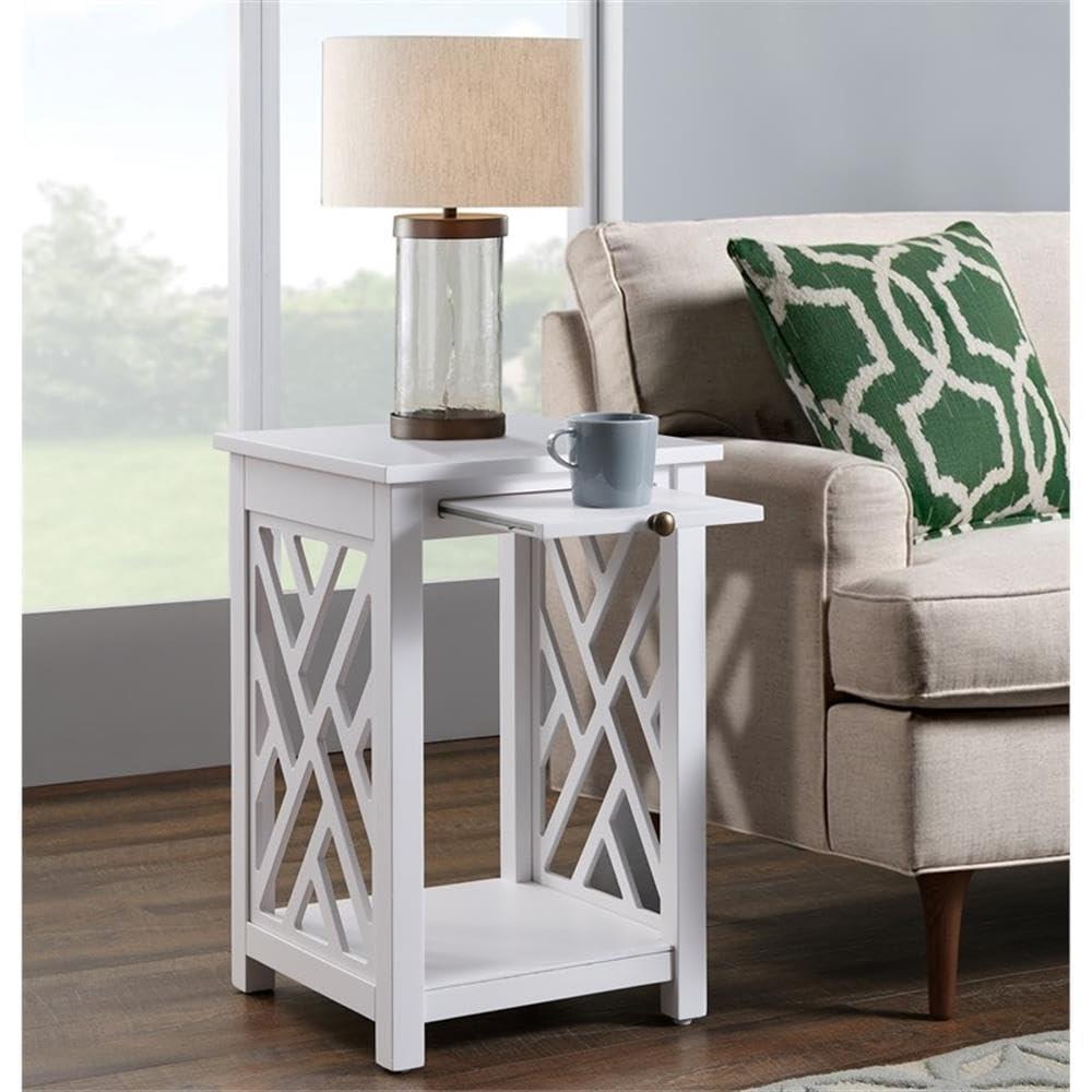 Alaterre Furniture Coventry Wood End Table with Tray and Bottom Shelf, Modern Accent Furniture, White