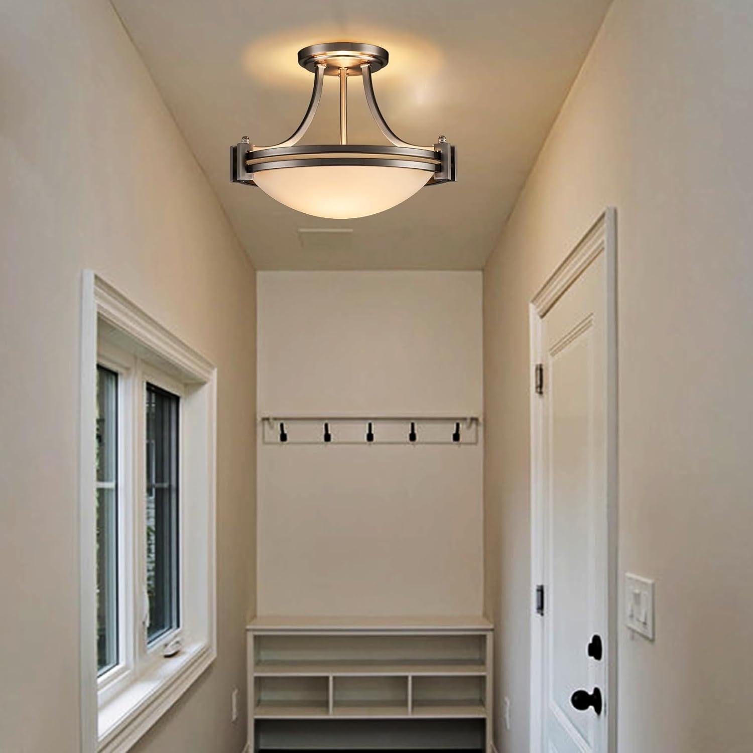 Brushed Nickel Frosted Glass Bowl Ceiling Light