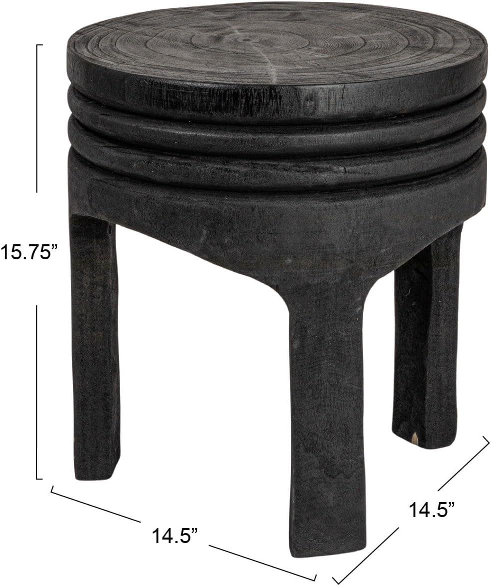 Storied Home Wood Carved Accent Table Matte Black