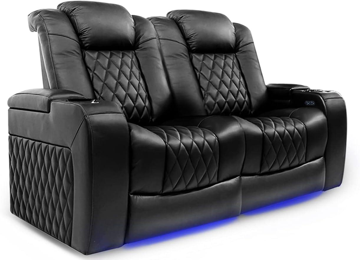 Orren Ellis Tuscany Leather Home Theater Seating with Cup Holder