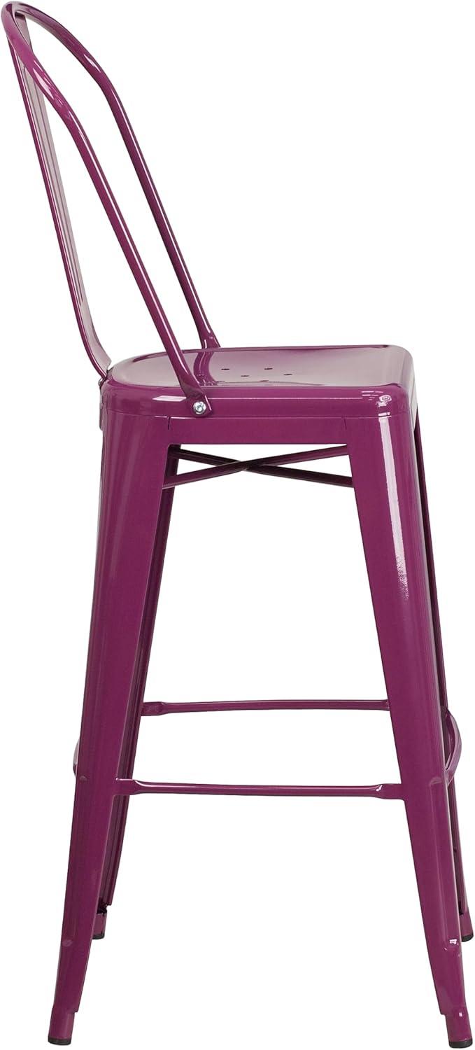 Flash Furniture Commercial Grade 30" High Purple Metal Indoor-Outdoor Barstool with Back