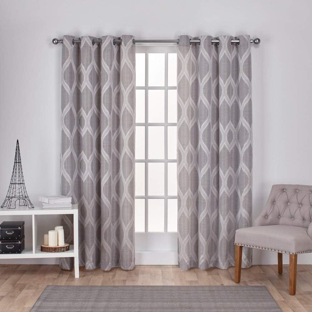 Montrose Ogee Geometric Textured Linen Jacquard Grommet Top Window Curtain Panel Pair - Exclusive Home™