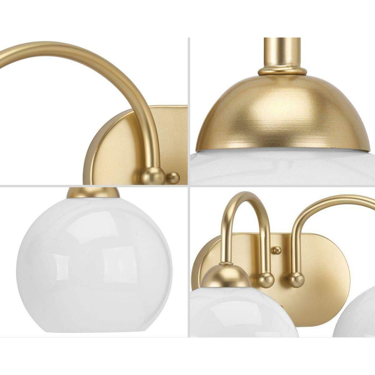 Progress Lighting Carisa Collection 2-Light Bath Wall Light, Vintage Gold, White Glass Globes