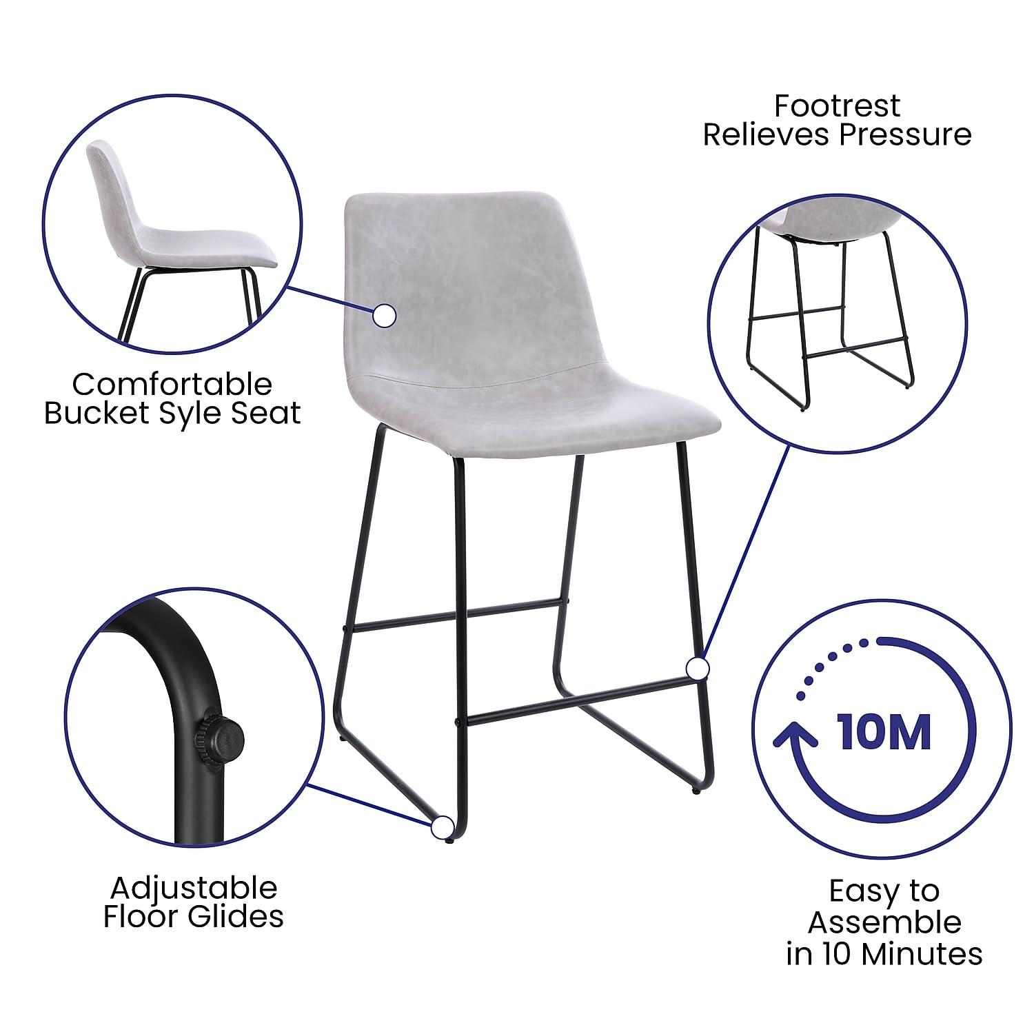 Flash Furniture Reagan 24 inch LeatherSoft Counter Height Barstools in Light Gray, Set of 2