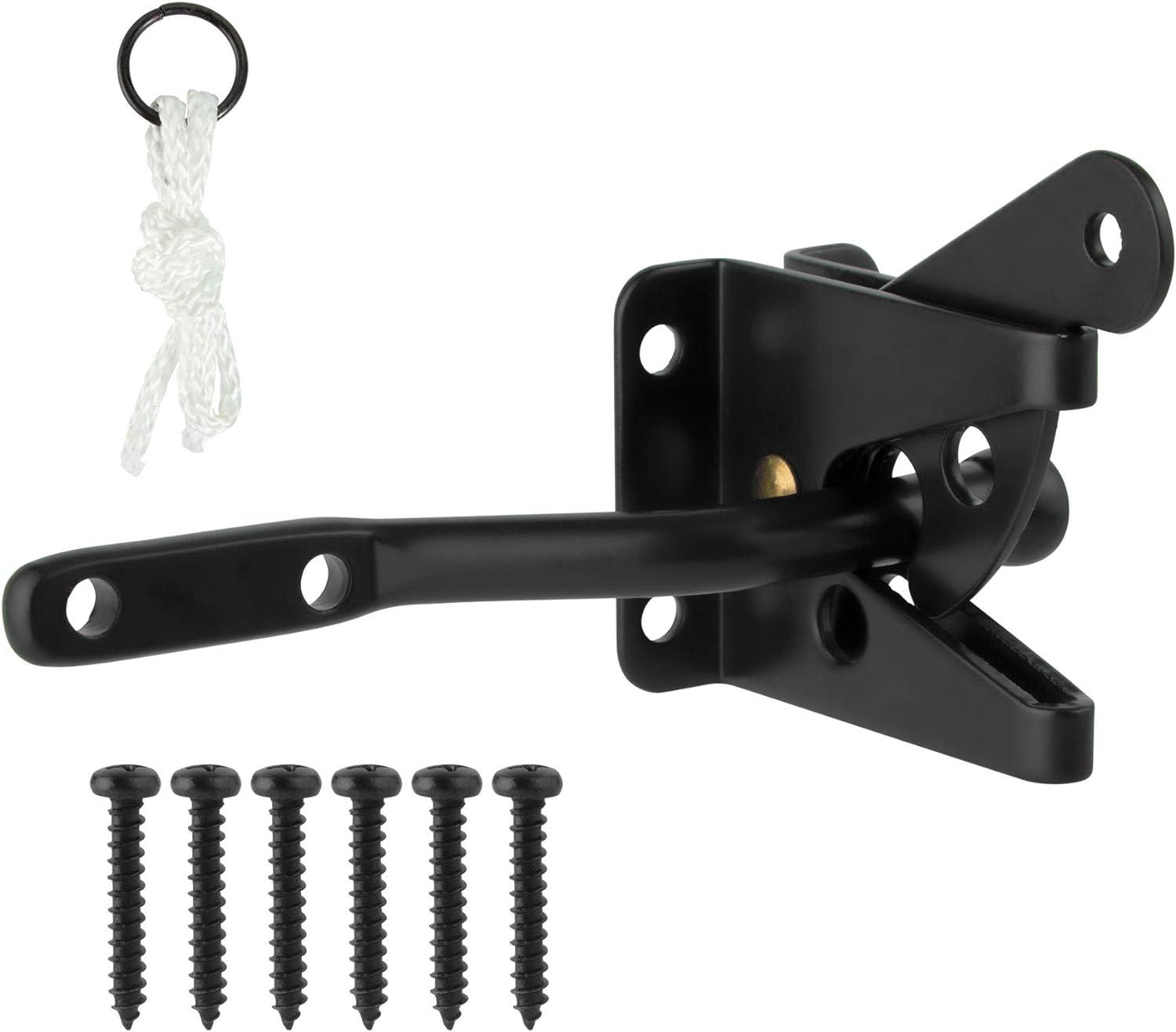 Gate Latch Automatic Gate Gravity Latch Self Locking Fence Gate Latch with Pull Cable for Wooden Fence Gates Door, Black