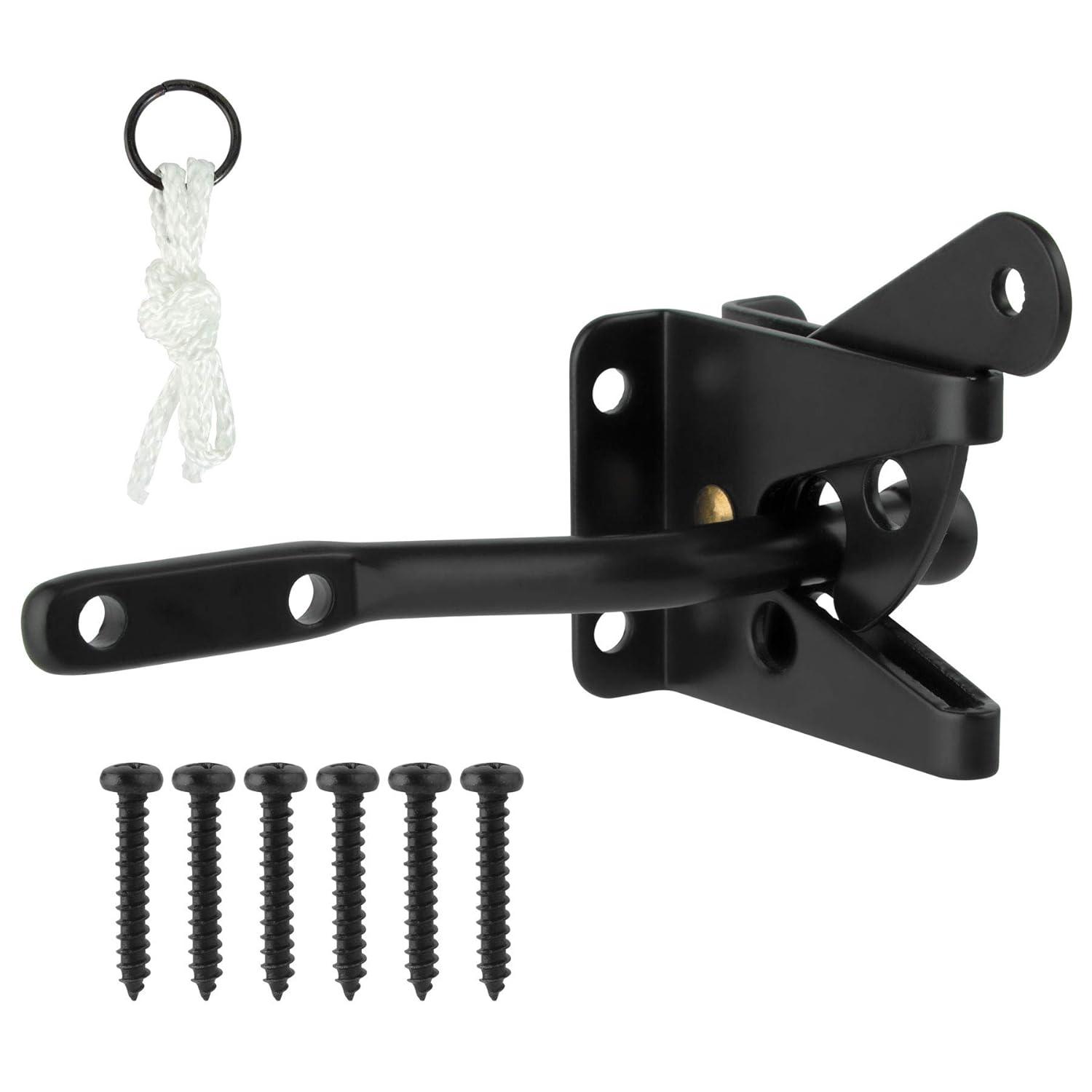 Gate Latch Automatic Gate Gravity Latch Self Locking Fence Gate Latch with Pull Cable for Wooden Fence Gates Door, Black