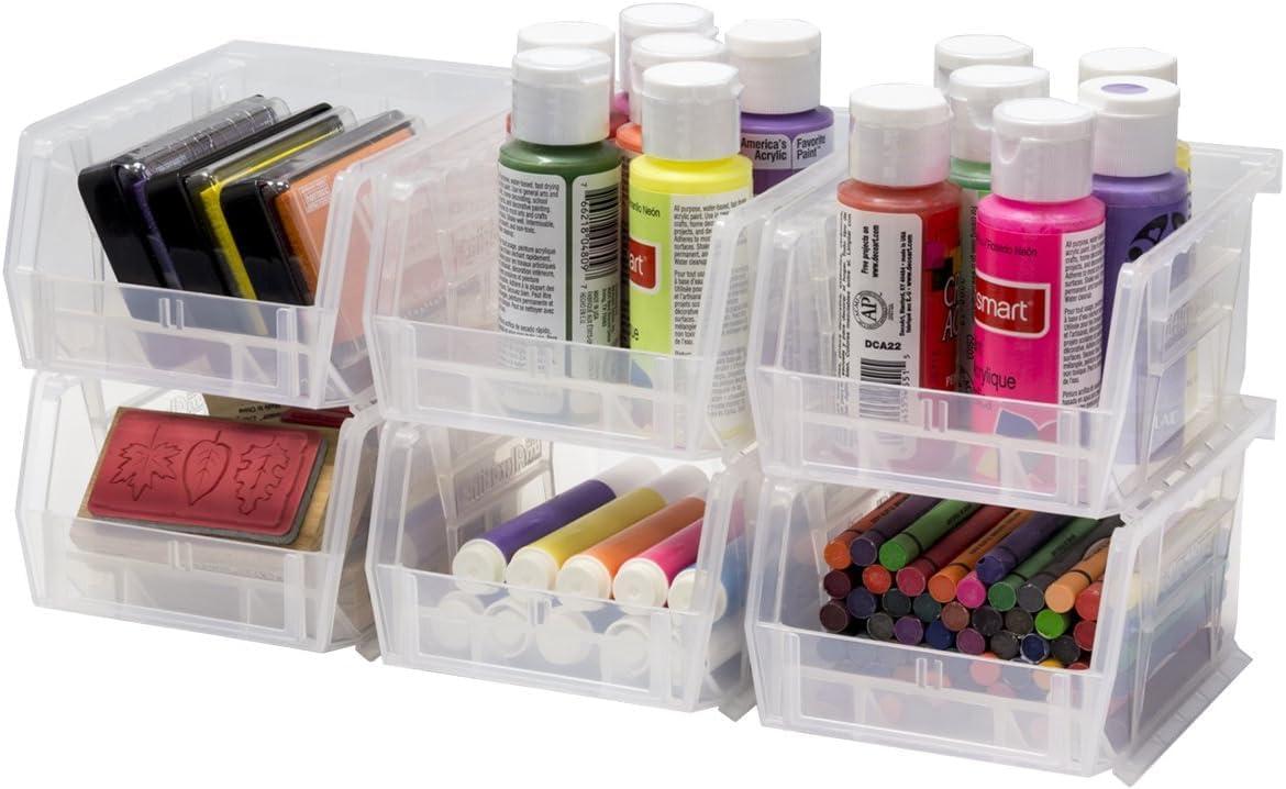 Akro-Mils Stackable Storage Bins, AkroBins 30210 Stacking Organizer, 5"x4"x3", Red, 6-Pack