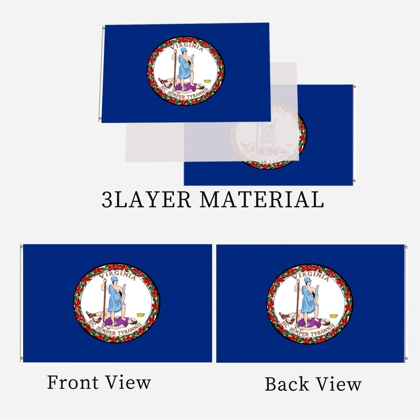 Virginia State Flag 3x5 Double Sided VA Flags Outdoor Heavy Duty 3 Ply Polyester Material with 2 Metal Grommets 4 Rows of Stitching