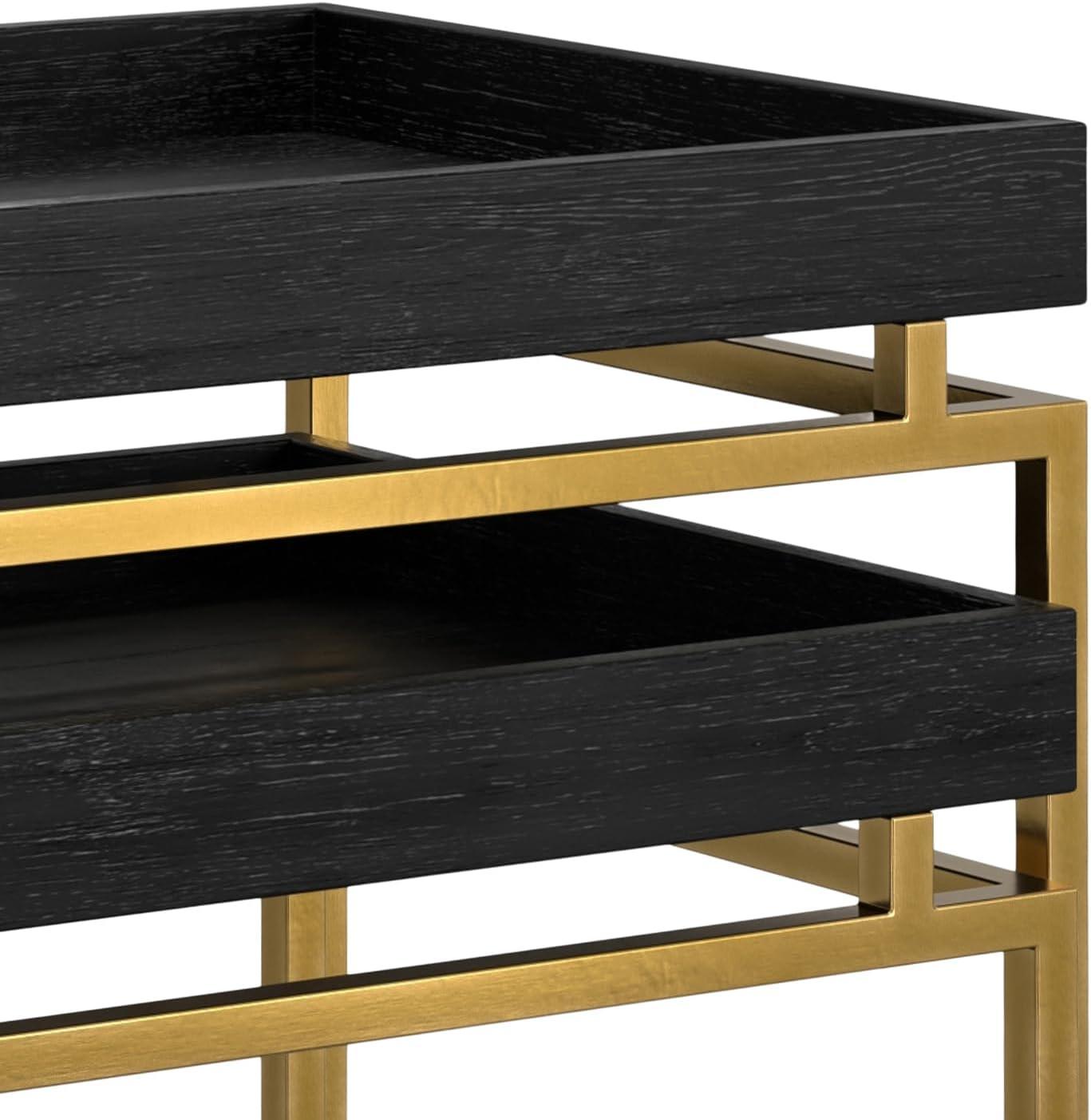 Macy Black and Gold Wood Metal Nesting End Tables, 20 Inch