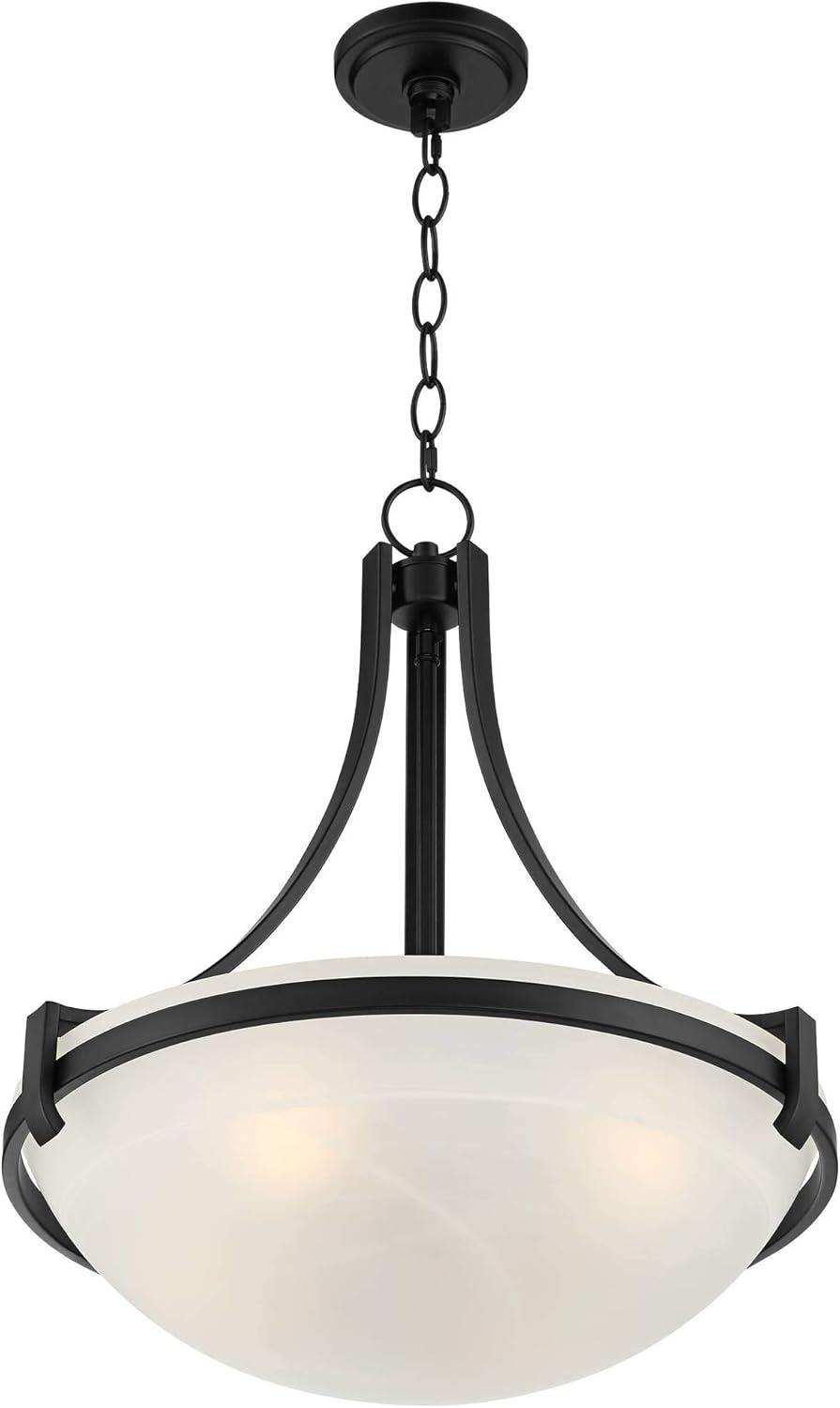 Regency Hill Black Metal Pendant Chandelier 20" Wide Modern Marbleized Glass Bowl Shade Fixture Dining Room House Foyer Entryway