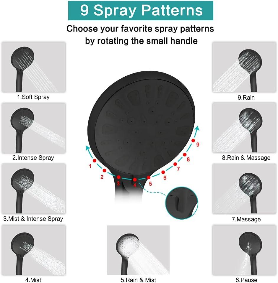 Shower Head with Hose, 8'' High Pressure Rain Shower Head, Handheld Shower Head Combo with 11'' Extension Arm, 5 Spray Settings Adjustable Shower Head with Holder, Height/Angle Adjustable
