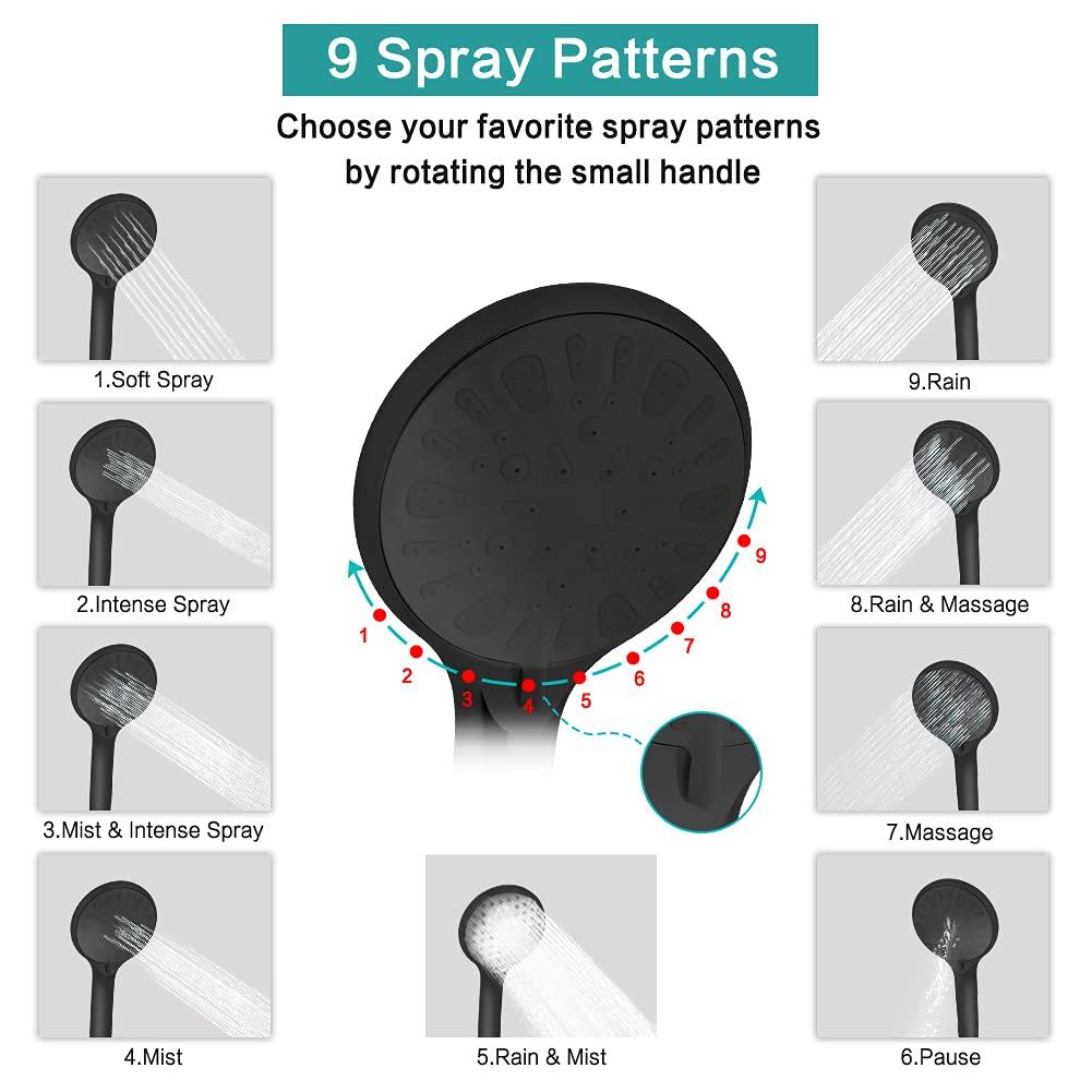Shower Head with Hose, 8'' High Pressure Rain Shower Head, Handheld Shower Head Combo with 11'' Extension Arm, 5 Spray Settings Adjustable Shower Head with Holder, Height/Angle Adjustable