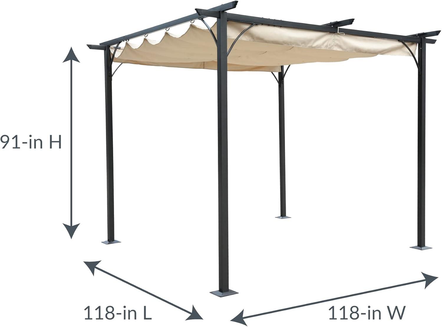 Champagne and Black Metal Retractable Roman Shade Pergola Canopy