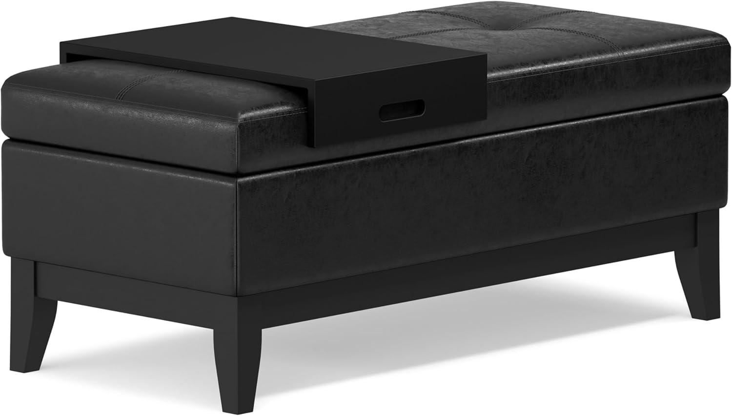 Simpli Home Oregon 42"W Upholstered Storage Ottoman Bench with Lift-Top Lid and Tray