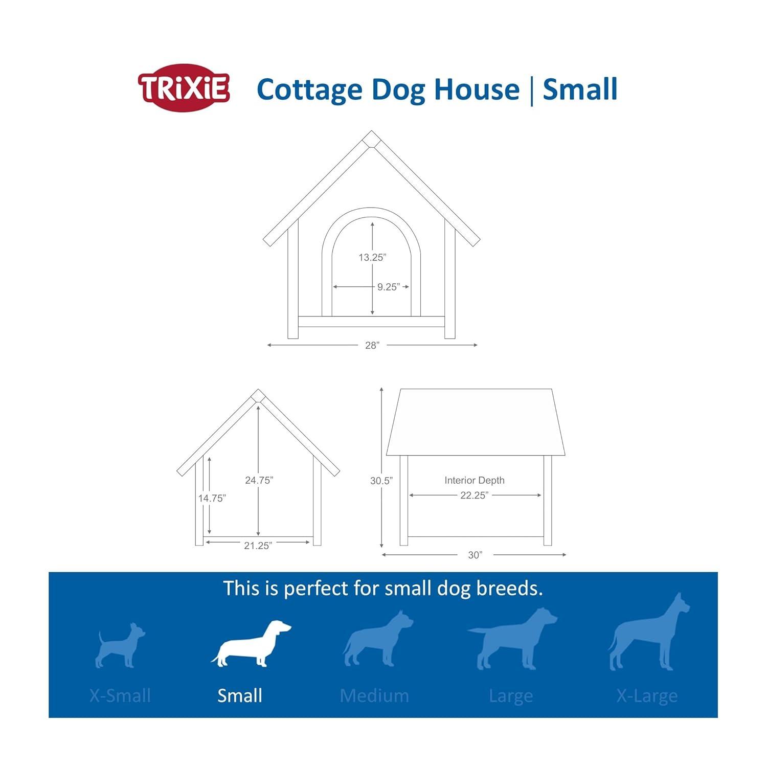 TRIXIE TRIXIE Weatherproof Outdoor Cottage Dog House, Elevated Floor, Peaked Roof