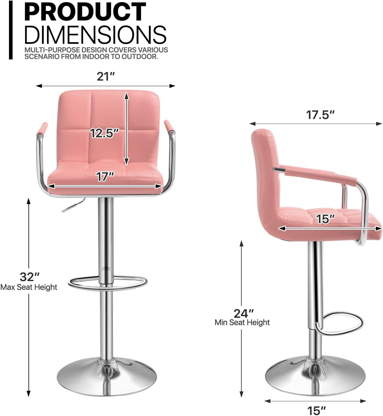 MoNiBloom Swivel Counter Height Bar Stools with Back Set of 2, Adjustable Height Dining Barstools with Footrests, Pink