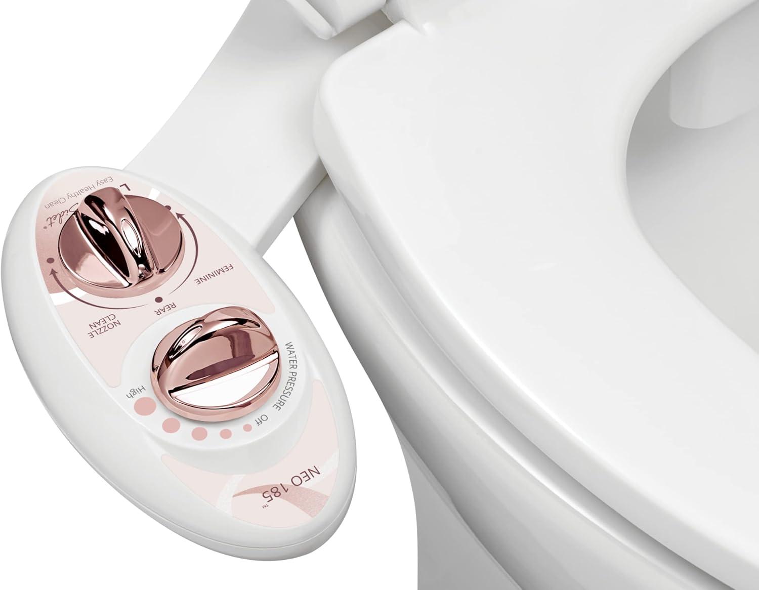 LUXE Bidet NEO 185 Mechanical Attachment Bidet Rose Gold: ABS Material, Elongated Shape, 18-Month Warranty