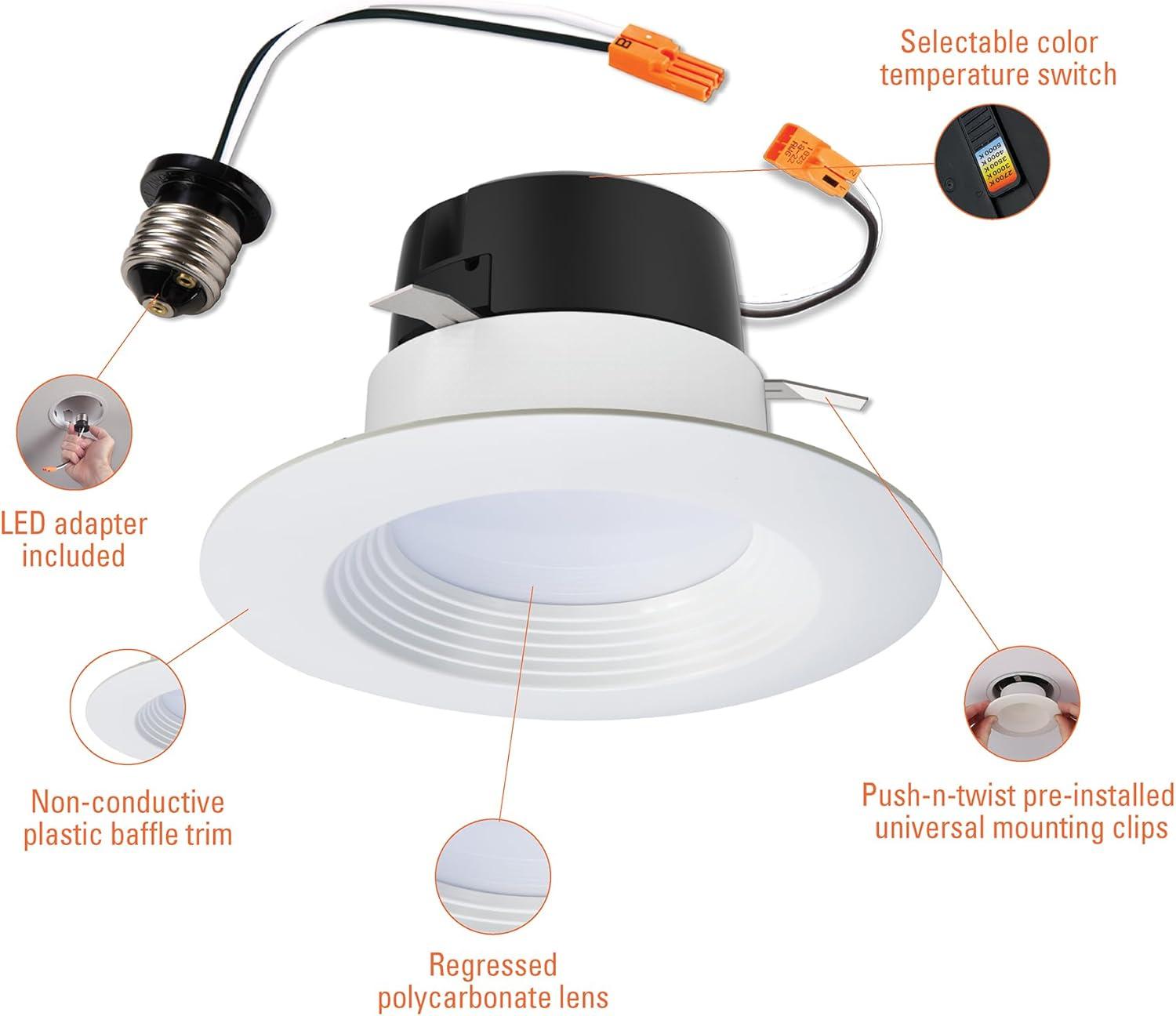 HALO LT 4 in. LED Recessed Light Retrofit with Baffle Trim, Selectable 5CCT, IC Rated, Dimmable, White, 6-Pack