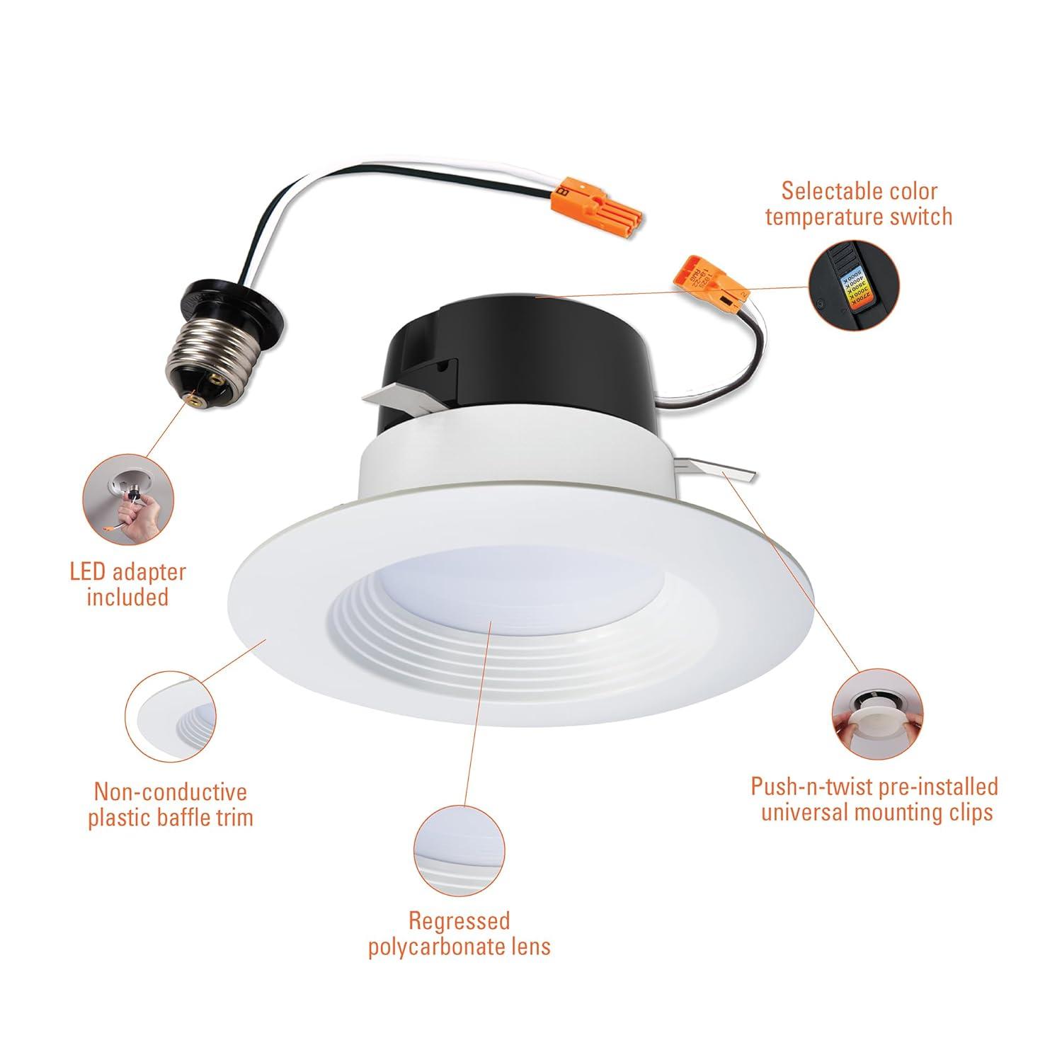 HALO LT 4 in. LED Recessed Light Retrofit with Baffle Trim, Selectable 5CCT, IC Rated, Dimmable, White, 6-Pack