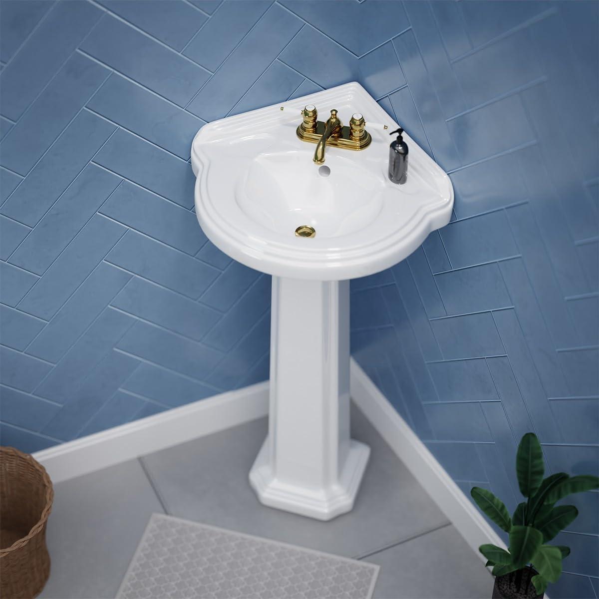 The Renovators Supply Inc. 22'' White Porcelain Corner Bathroom Sink with Overflow