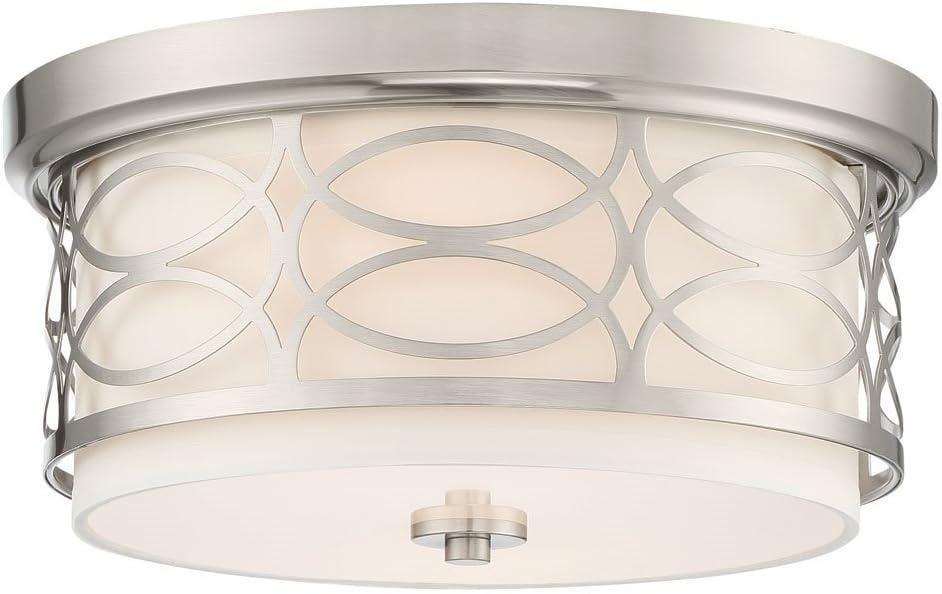 Kira Home Sienna 13" Flush Mount Ceiling Light, Metal Drum Shade, White Fabric Shade, Round Frosted Glass Diffuser