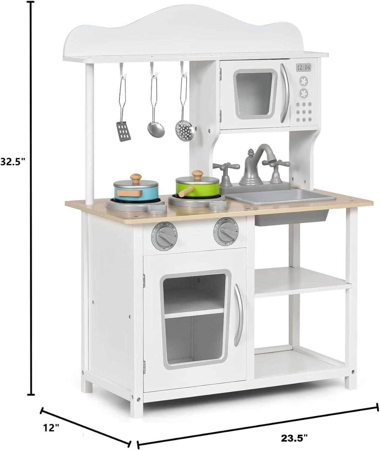 Resenkos Wooden Pretend Play Kitchen Set for Kids with Accessories and Sink, Kids Play Kitchen for Kids Ages 3-8, Gourmet Kitchen Kid's Wooden Play Kitchen