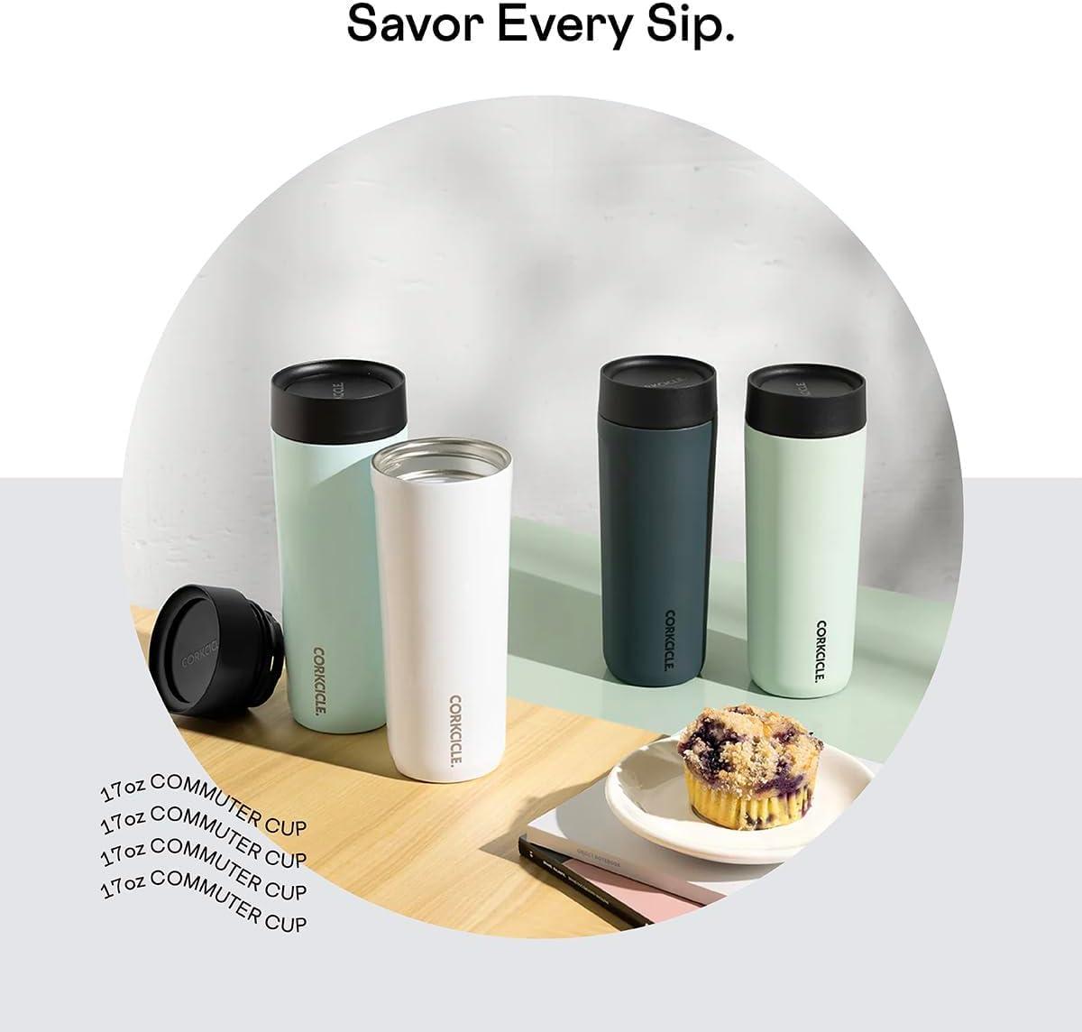 Corkcicle 17 oz Commuter Cup, Spill-Proof, Triple Insulated, Gloss White