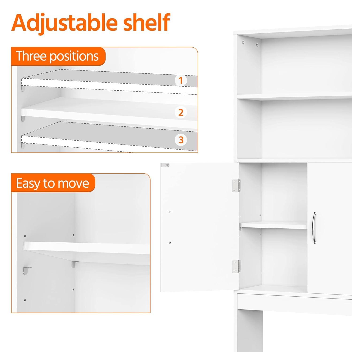 Killeryuki Over The Toilet Storage, Taller Bathroom Organizer Space-Saving Storage Cabinet with Adjustable Shelves and Double Doors, 77 in H, White