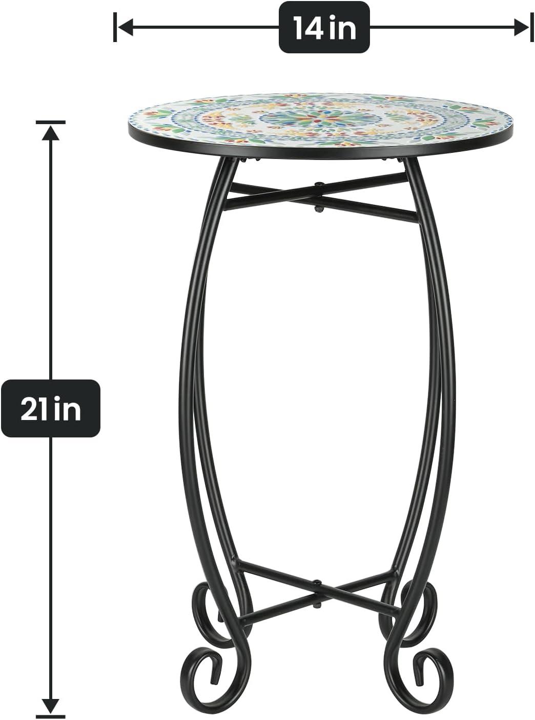 14" Round Ceramic Tile and Metal End Table