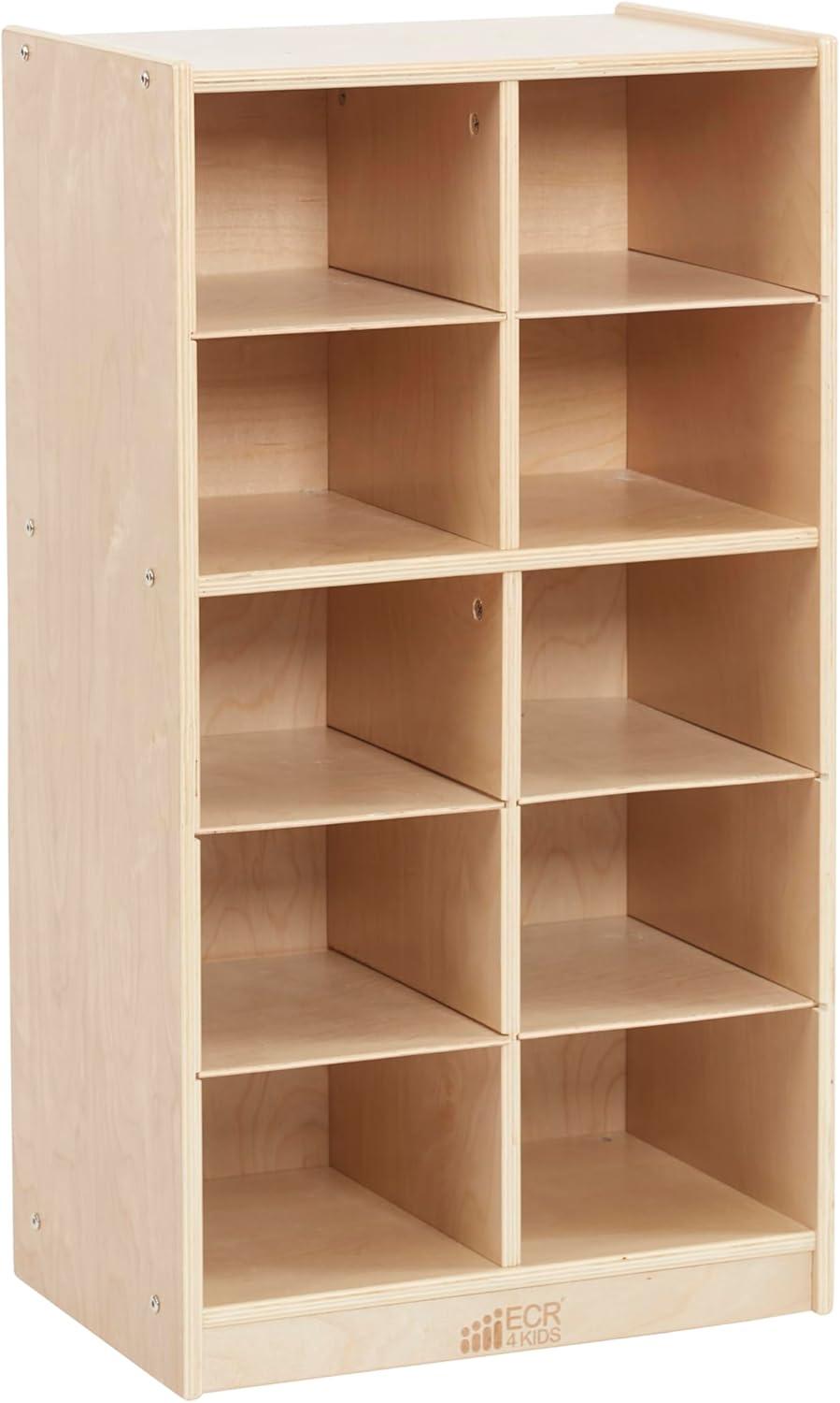 Natural Birch 10-Cubby Mobile Tray Storage Cabinet for Kids