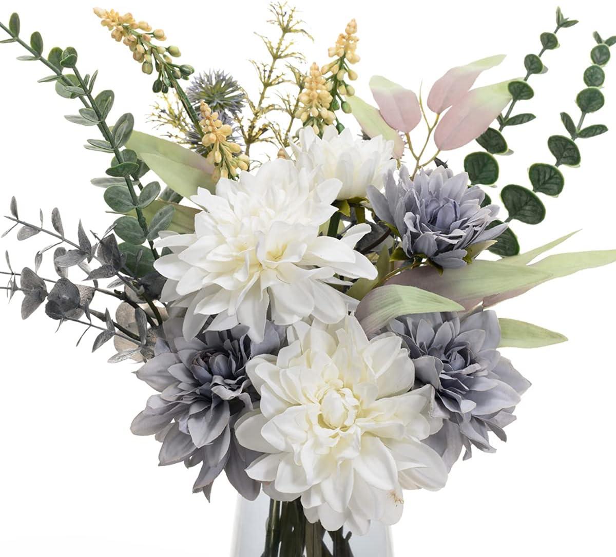 COZZI CODI Fake Flowers Artificial Blue Flowers with Vase, Table Centerpieces for Dining Room, Silk Flower Arrangements for Home, Living Room Bathroom Plant Decor, Centerpiece Table Decorations