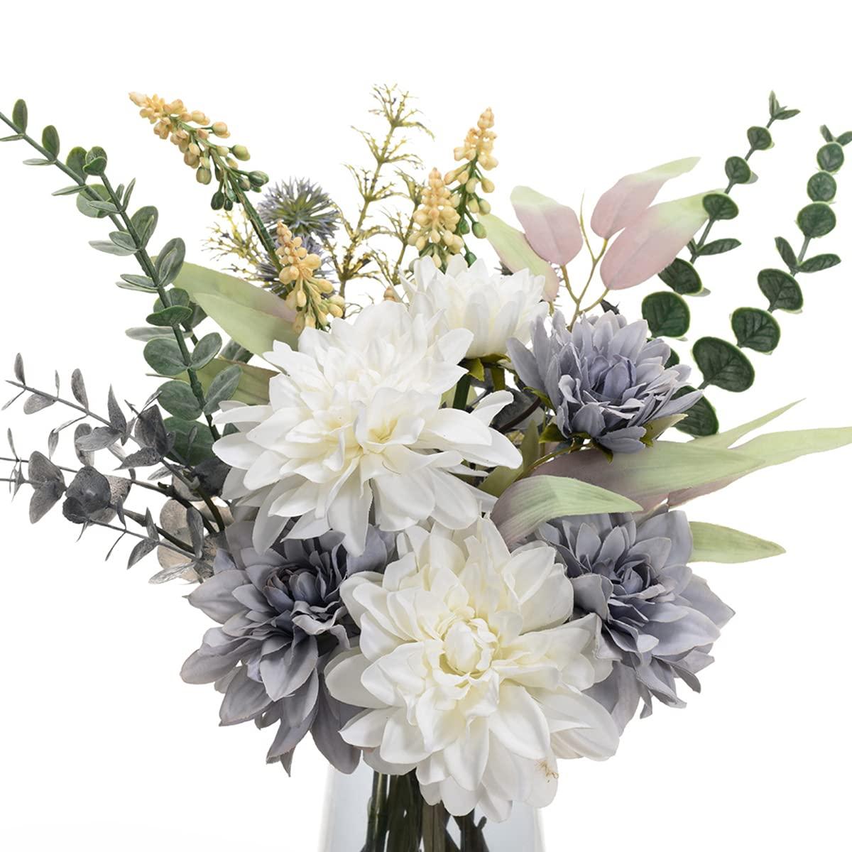 COZZI CODI Fake Flowers Artificial Blue Flowers with Vase, Table Centerpieces for Dining Room, Silk Flower Arrangements for Home, Living Room Bathroom Plant Decor, Centerpiece Table Decorations