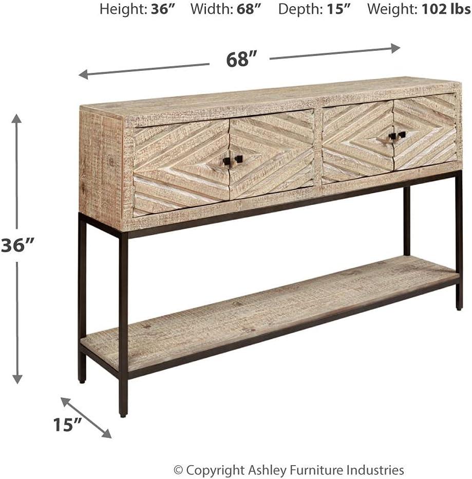 Roanley Sofa/Console Table Distressed Brown - Signature Design by Ashley: 4-Door Couch Table with Storage