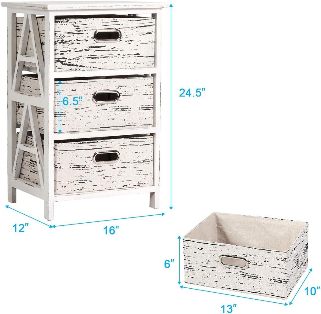 Giantex Storage Drawer Units W/ 3 Fabrics Storage Drawers and Wood Frame, Multiple Dresser Cabinet Chest Organizer Bins for Living Room, Bedroom Sofa Side End Table Vertical Dresser Storage Tower (1)