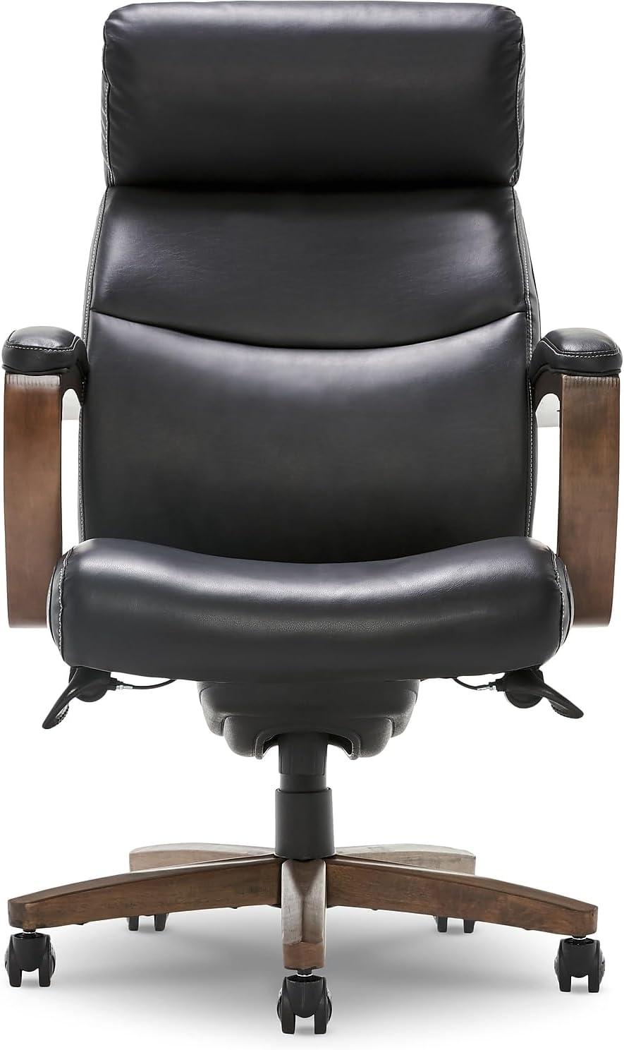 Greyson Modern Executive High-Back Office Chair with Solid Wood Arms and Lumbar Support