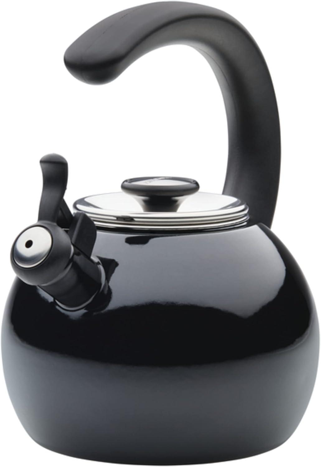 Black Enamel on Steel Whistling Teakettle with Flip-Up Spout, 2-Quart