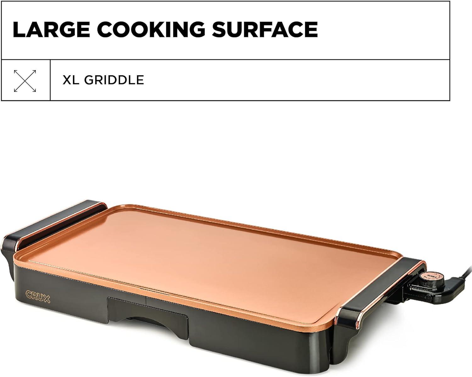 Extra Large Copper Ceramic Electric Griddle with Heat Resistant Handles