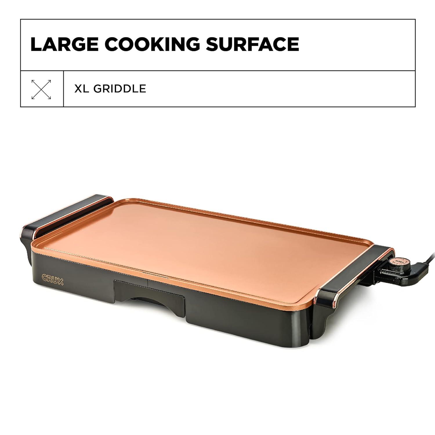 Extra Large Copper Ceramic Electric Griddle with Heat Resistant Handles